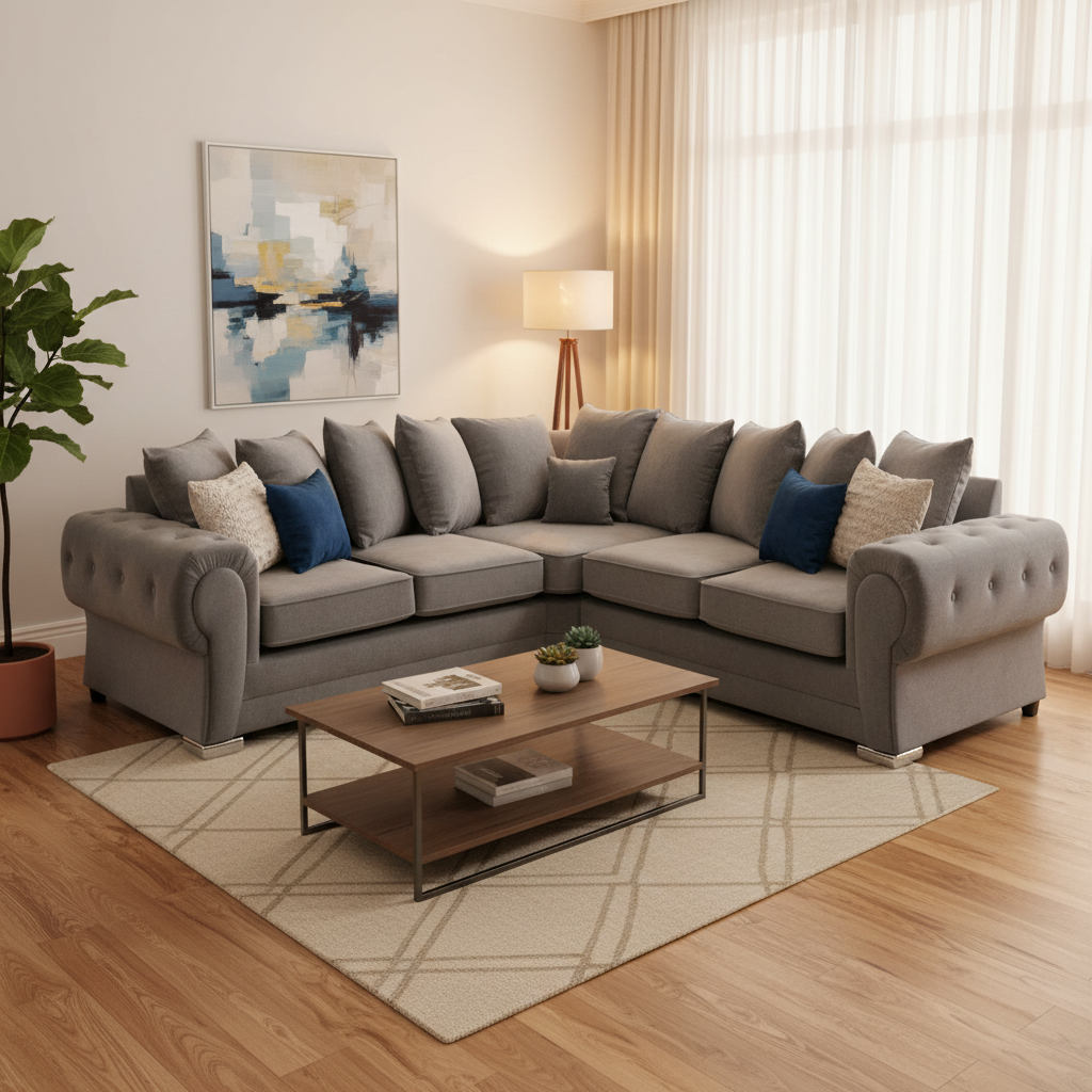 Verona Corner Sofa Plush Fabric L-Shape Sofa