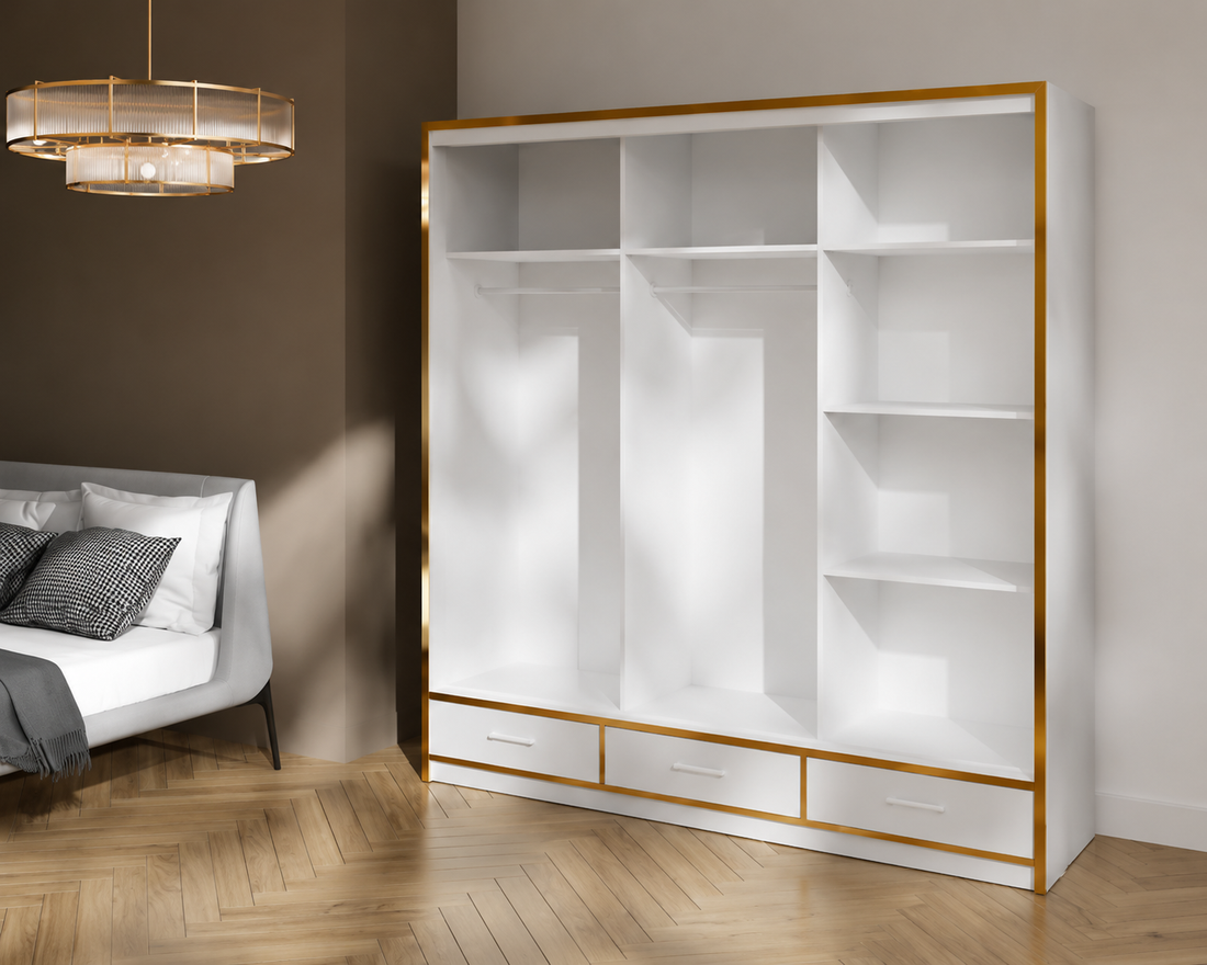 High Gloss Sliding Wardrobe With LED Light in availabl 2 Sizes 2 Colours