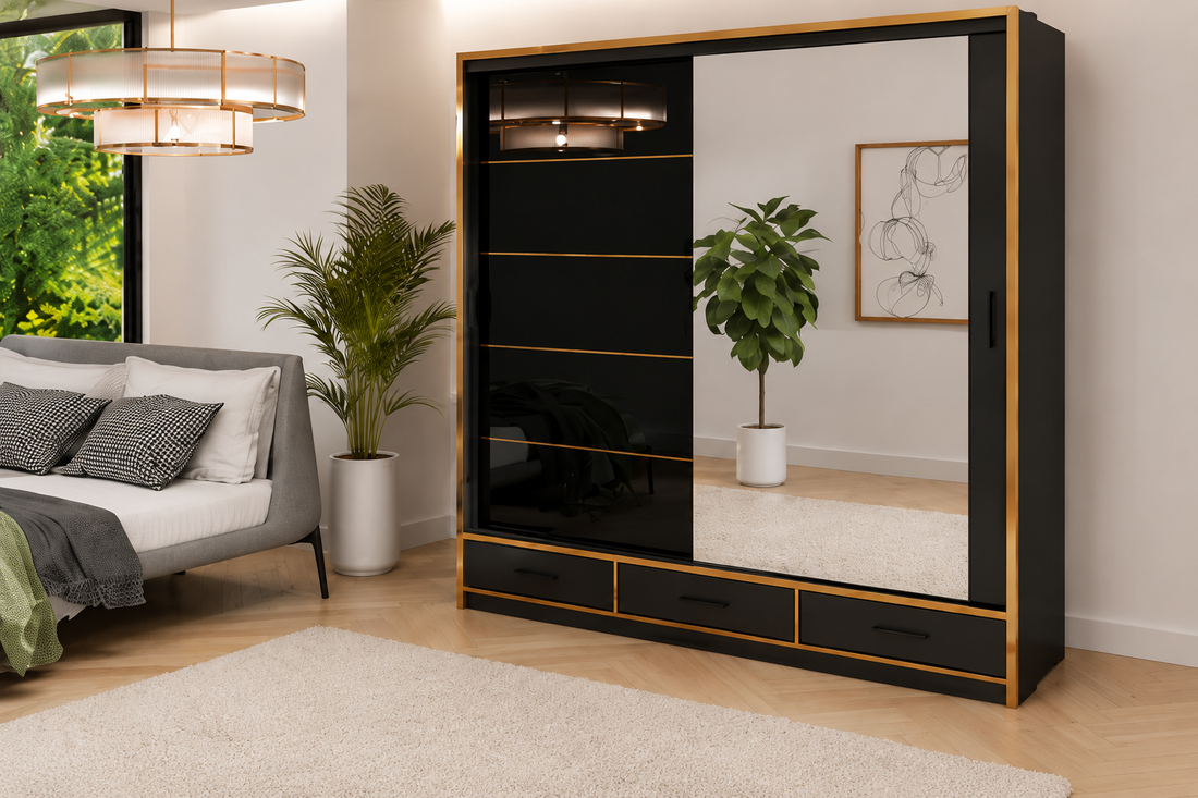 High Gloss Sliding Wardrobe With LED Light in availabl 2 Sizes 2 Colours