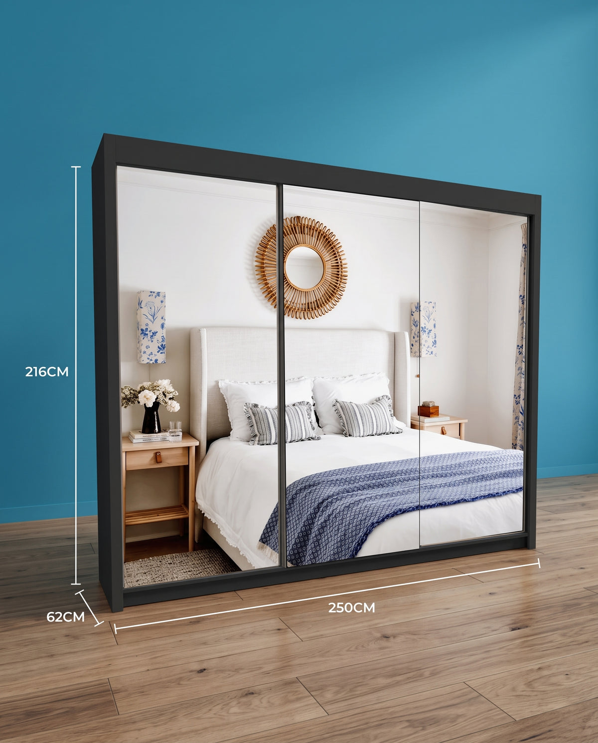 Milan Sliding Door Wardrobe with Mirror & 7 Sizes | 4 Colours