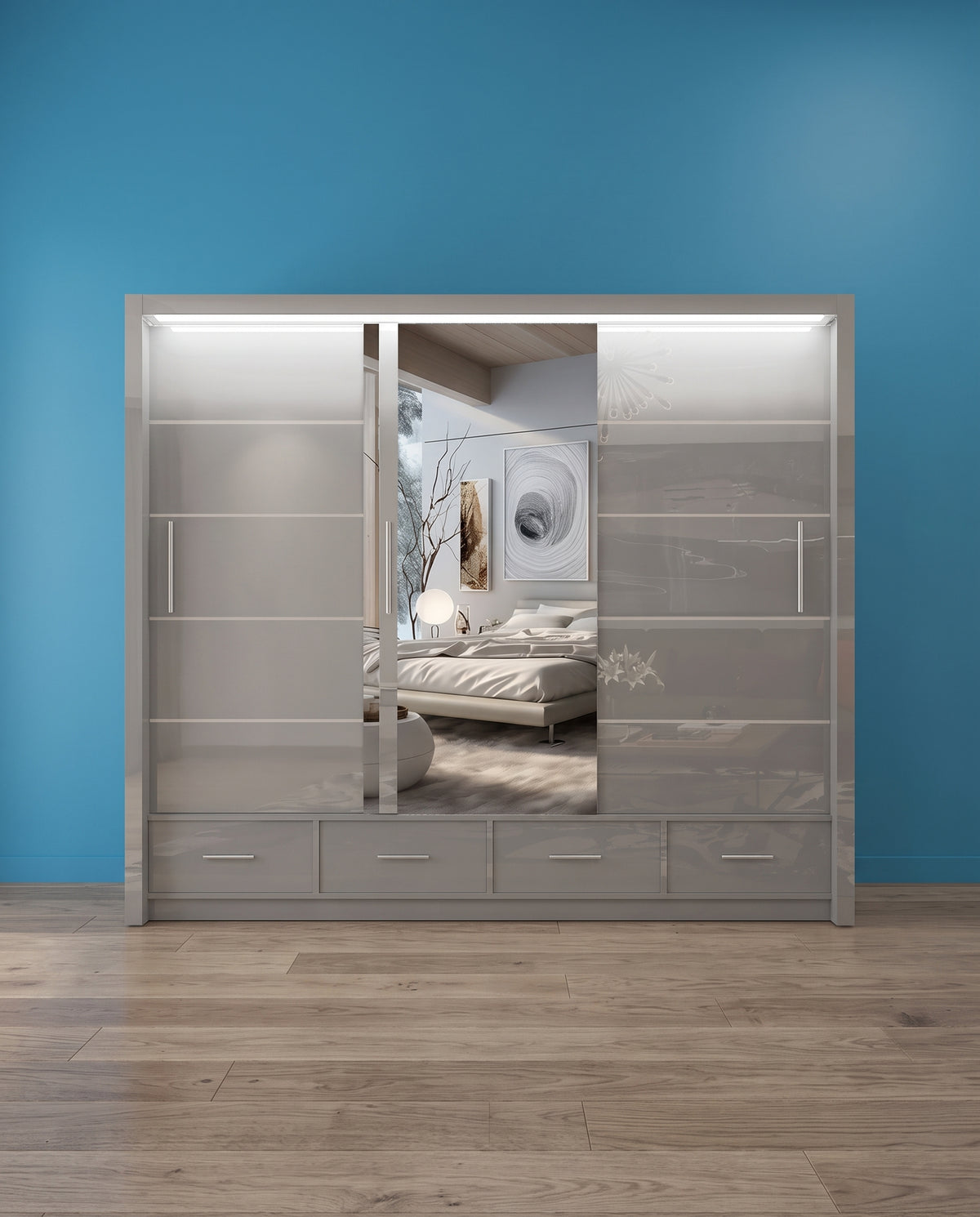 Sycilia High Gloss Sliding Door Wardrobe – 2 & 3 Doors | 2 Sizes | 3 Colours