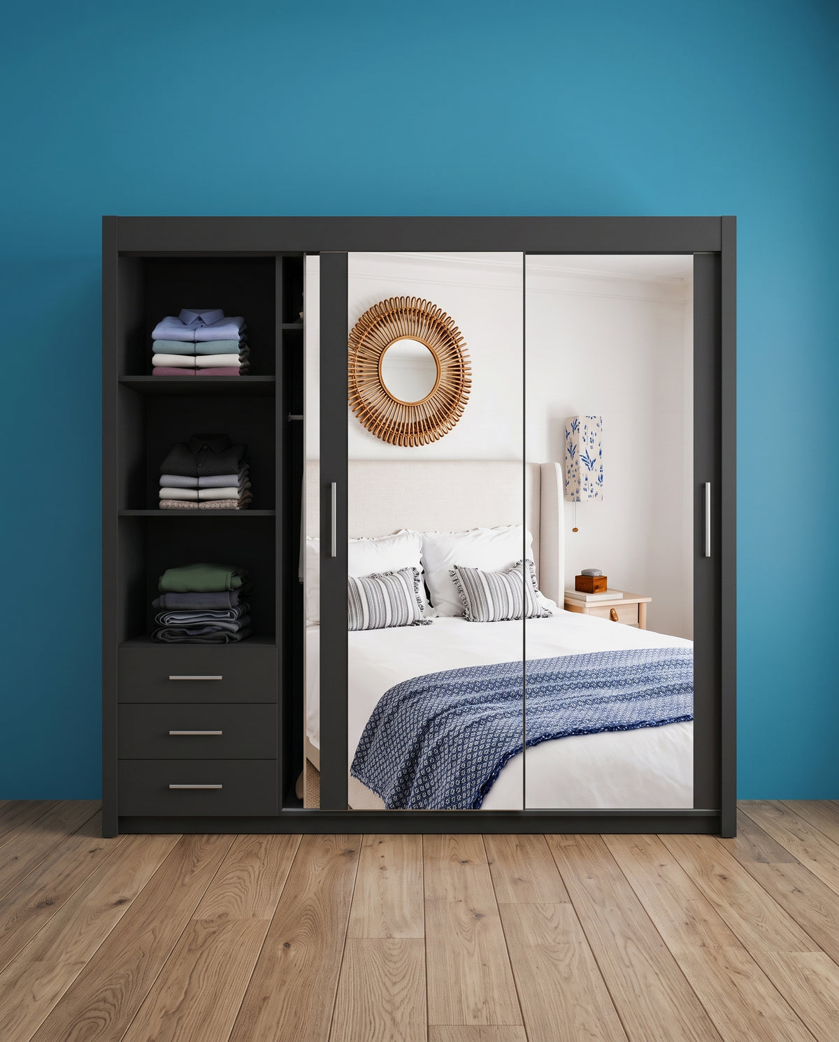 Milan Sliding Door Wardrobe with Mirror & 7 Sizes | 4 Colours