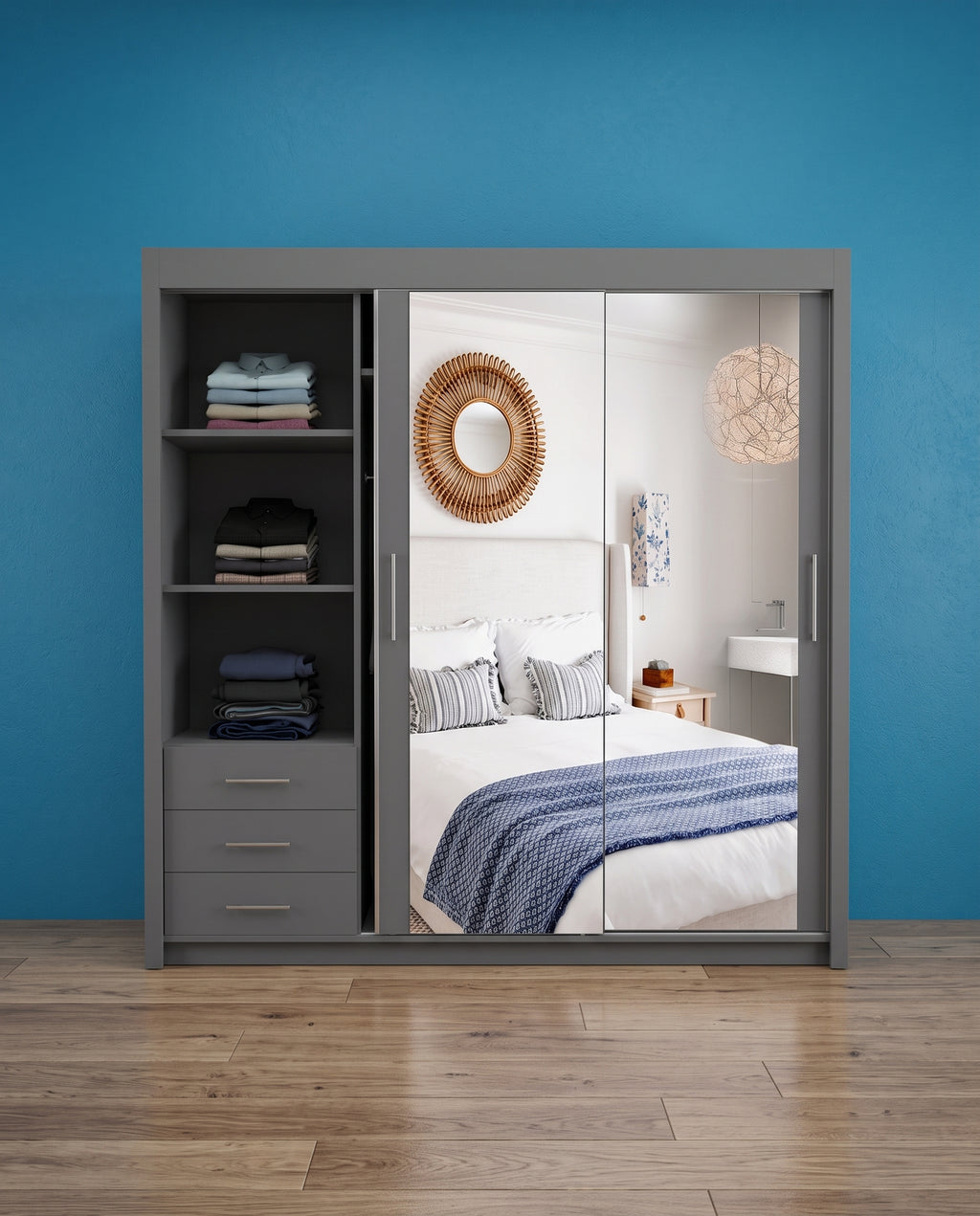 Milan Sliding Door Wardrobe with Mirror & 7 Sizes | 4 Colours