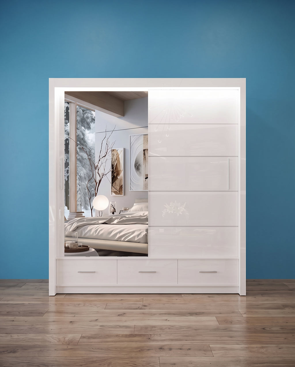 Sycilia High Gloss Sliding Door Wardrobe – 2 & 3 Doors | 2 Sizes | 3 Colours