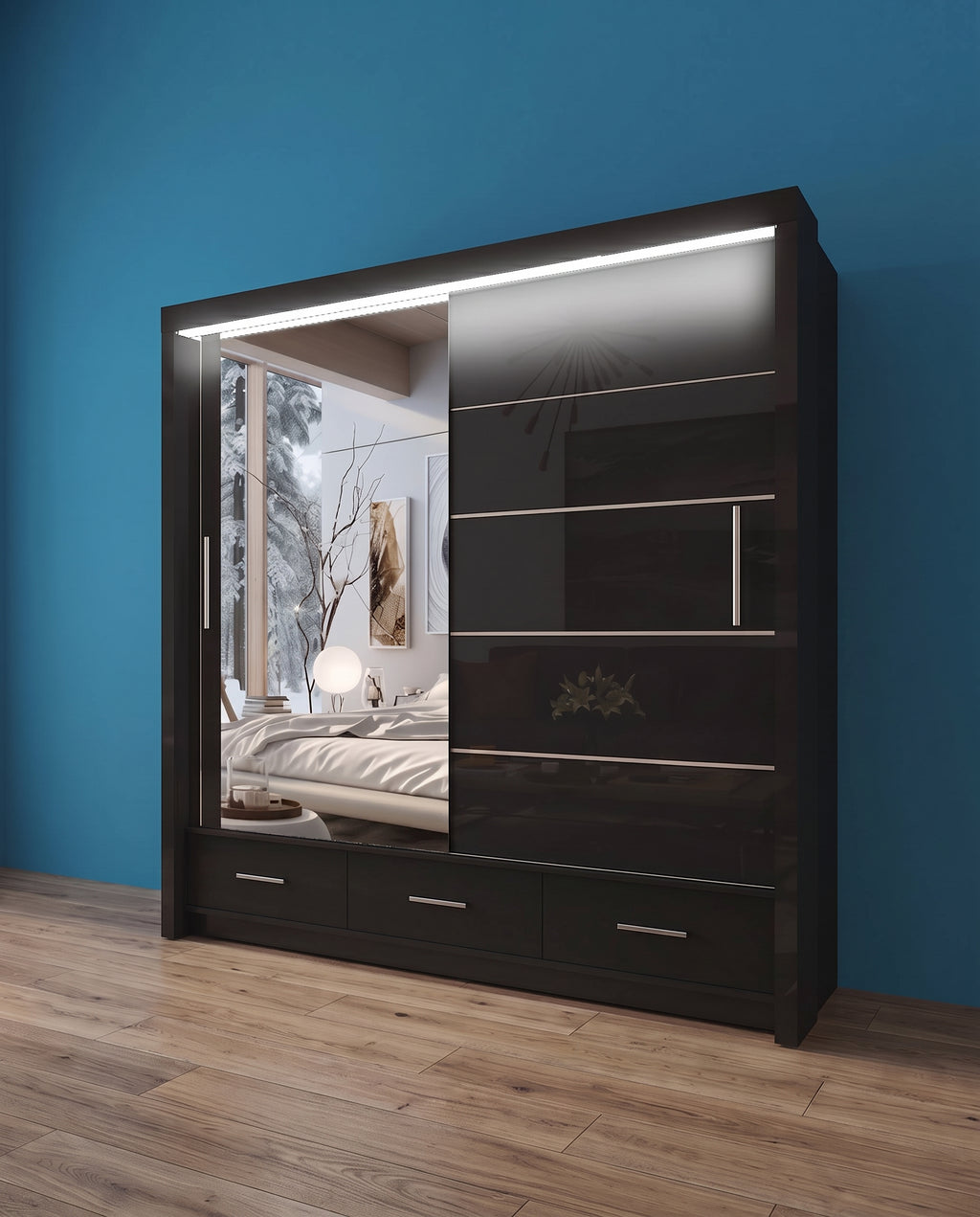 Sycilia High Gloss Sliding Door Wardrobe – 2 & 3 Doors | 2 Sizes | 3 Colours