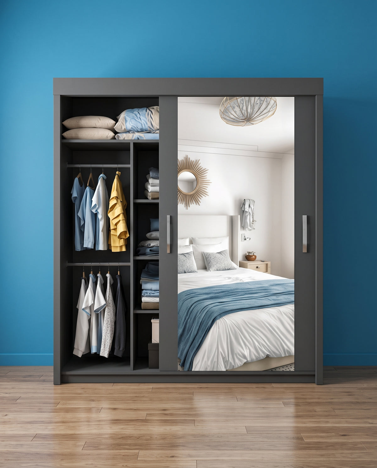 Milan Sliding Door Wardrobe with Mirror & 7 Sizes | 4 Colours