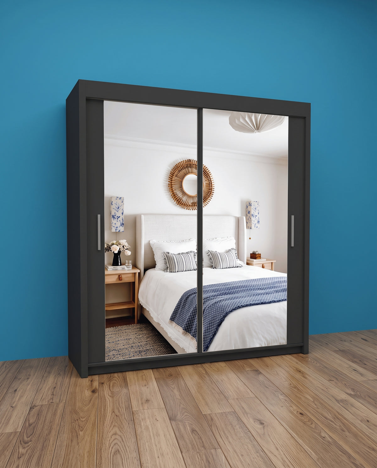Milan Sliding Door Wardrobe with Mirror & 7 Sizes | 4 Colours