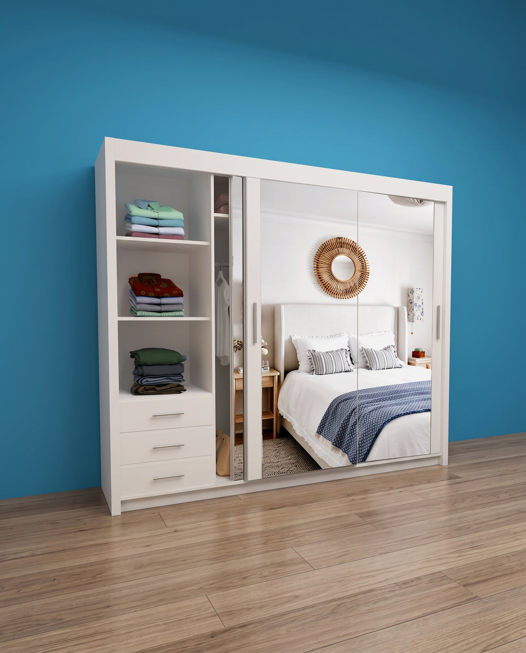 Milan Sliding Door Wardrobe with Mirror & 7 Sizes | 4 Colours