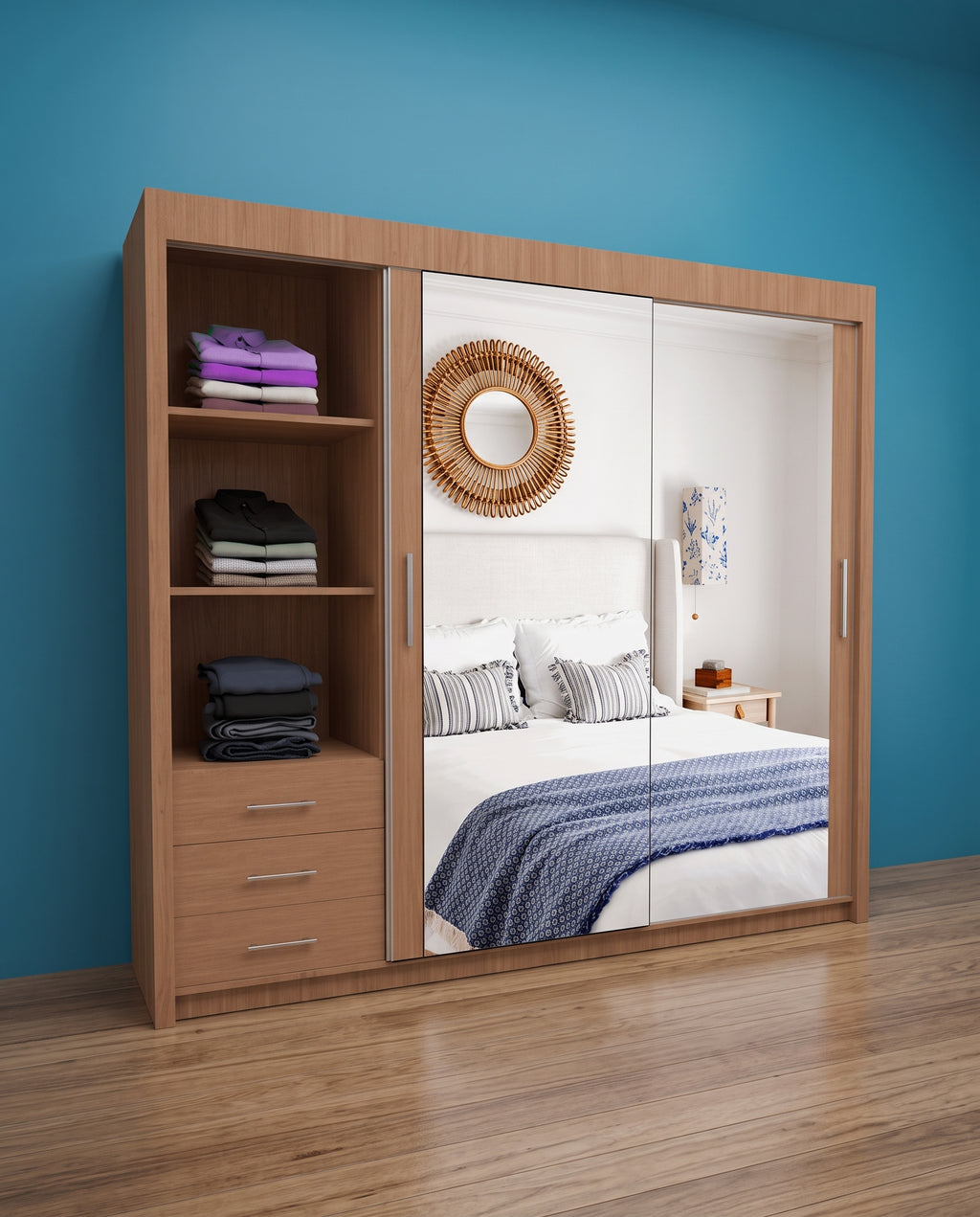 Milan Sliding Door Wardrobe with Mirror & 7 Sizes | 4 Colours