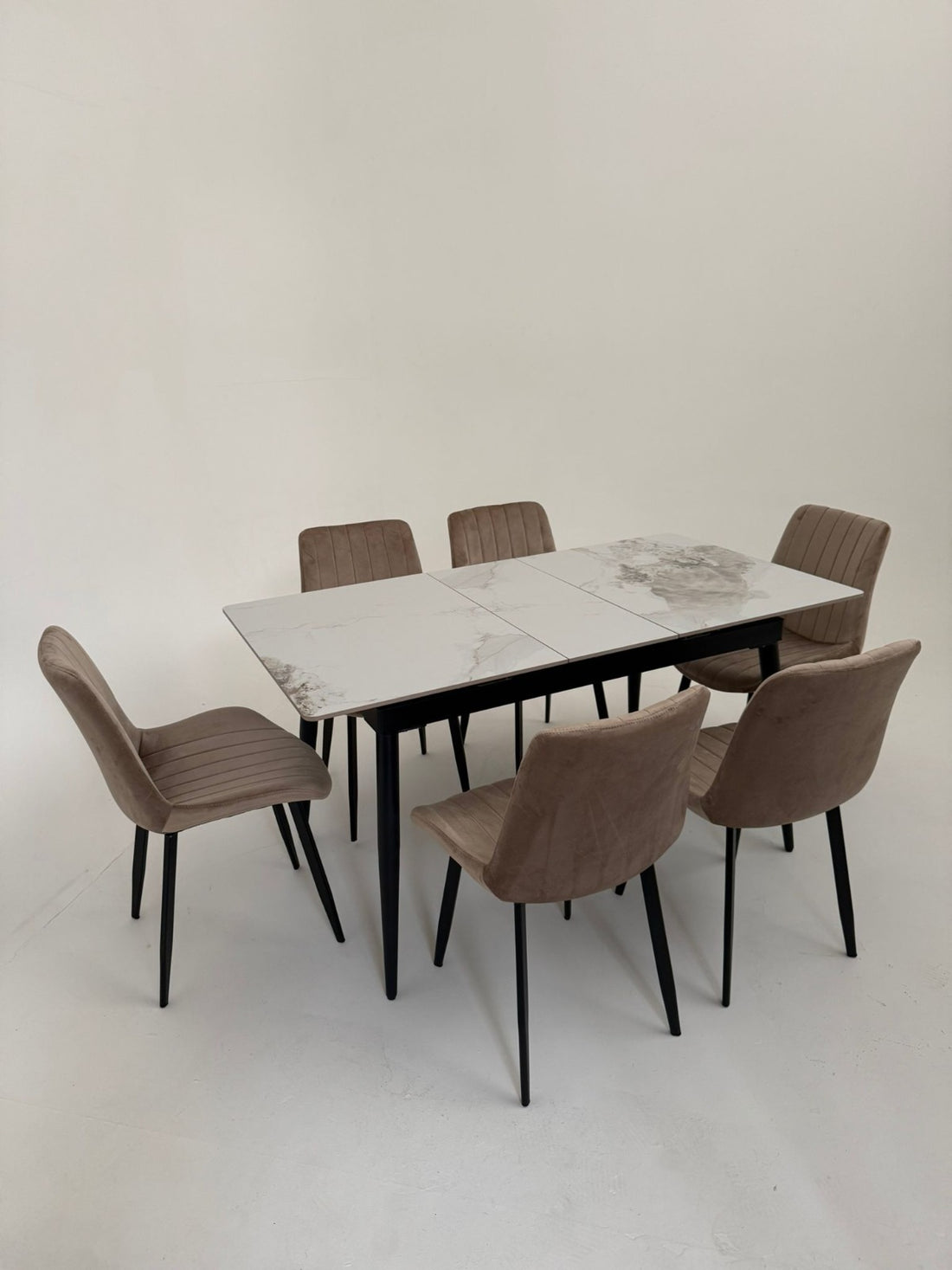 Modern High Gloss Extandable Ceramic Dining Table Set – Velvet Chairs, 4 & 6 Seater Grey Dining Set