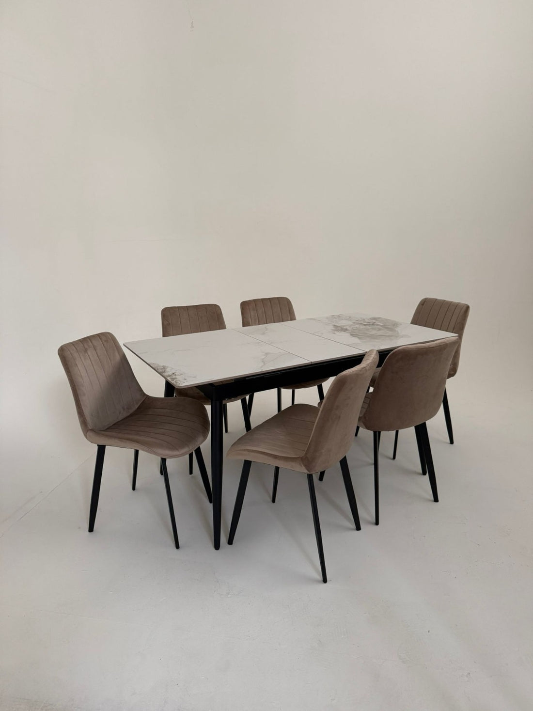 Modern High Gloss Extandable Ceramic Dining Table Set – Velvet Chairs, 4 & 6 Seater Grey Dining Set