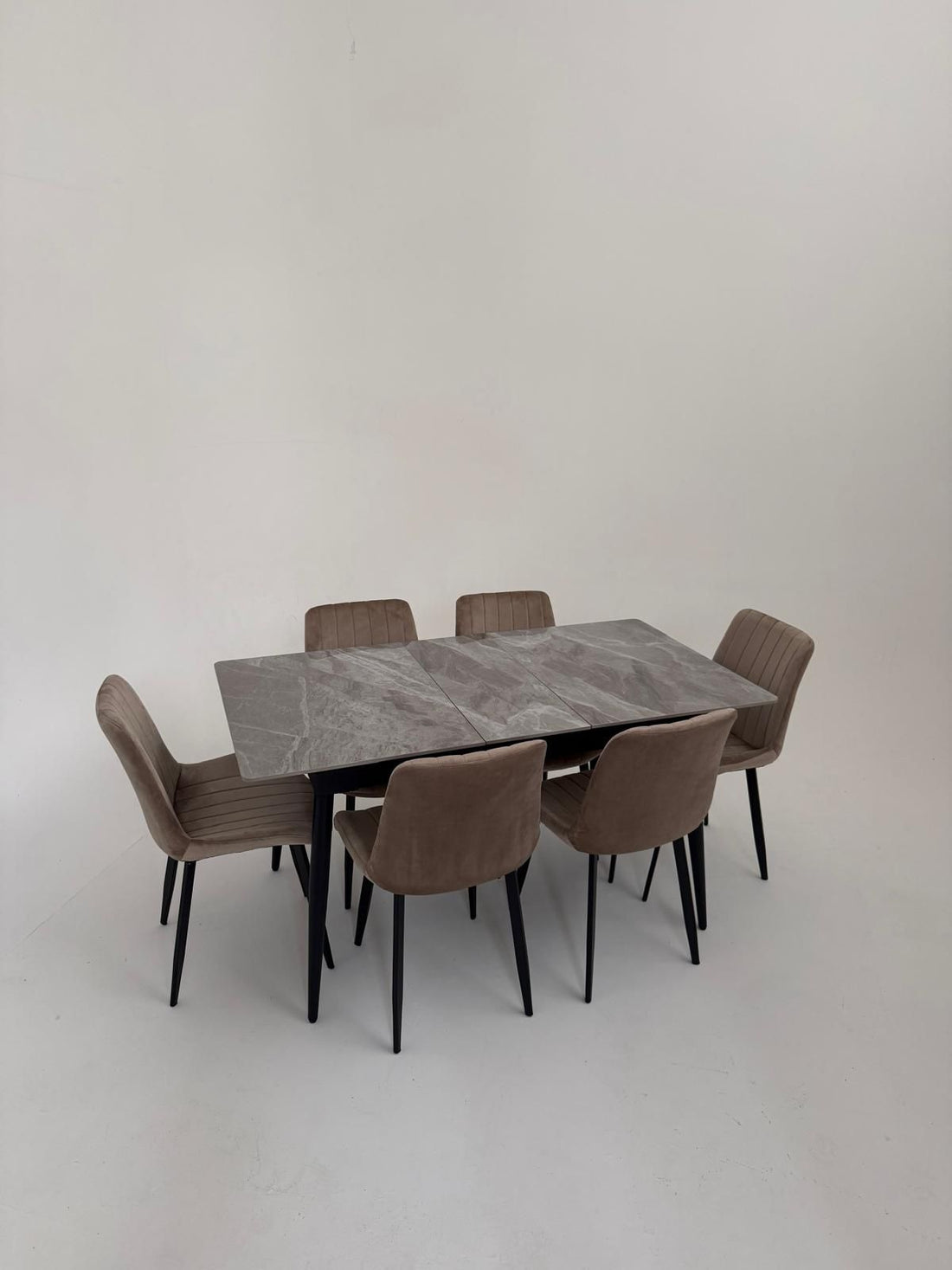 Modern High Gloss Extandable Ceramic Dining Table Set – Velvet Chairs, 4 & 6 Seater Grey Dining Set