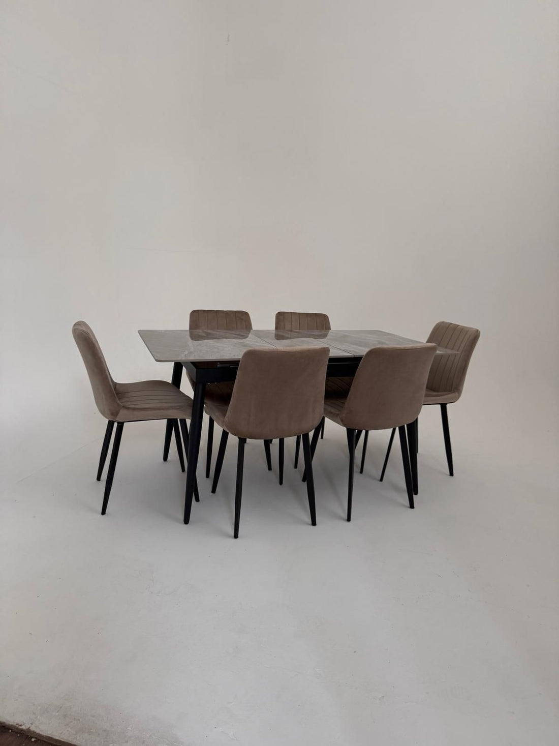 Modern High Gloss Extandable Ceramic Dining Table Set – Velvet Chairs, 4 & 6 Seater Grey Dining Set