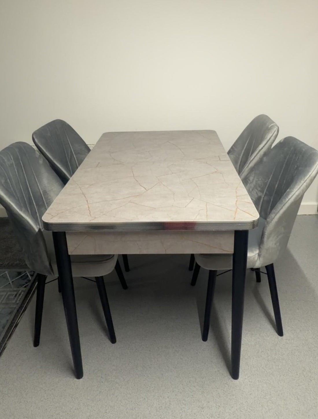 Extendable Marble Effect Dining Table Set with  4-6 Velvet Chairs