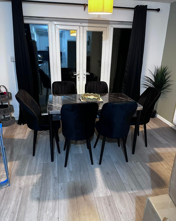 Extendable Marble Effect Dining Table Set with  4-6 Velvet Chairs