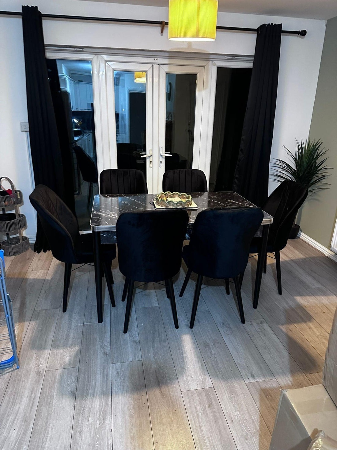 Extendable Marble Effect Dining Table Set with  4-6 Velvet Chairs