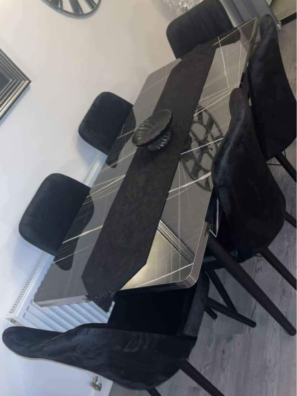 Extendable Marble Effect Dining Table Set with  4-6 Velvet Chairs