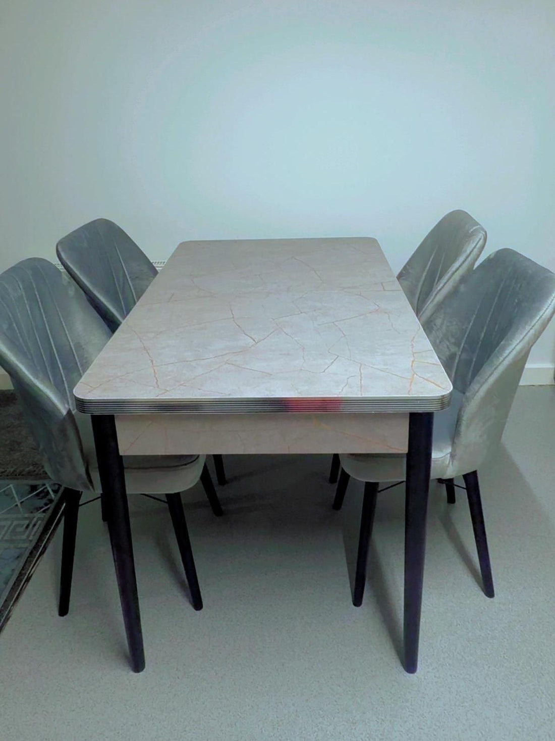 Extendable Marble Effect Dining Table Set with  4-6 Velvet Chairs