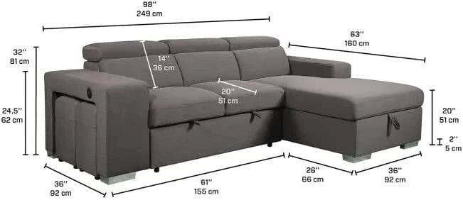 NZ Luca Corner Sofa Bed With Storage Fabric Sofa Universal Side Sofa Bed