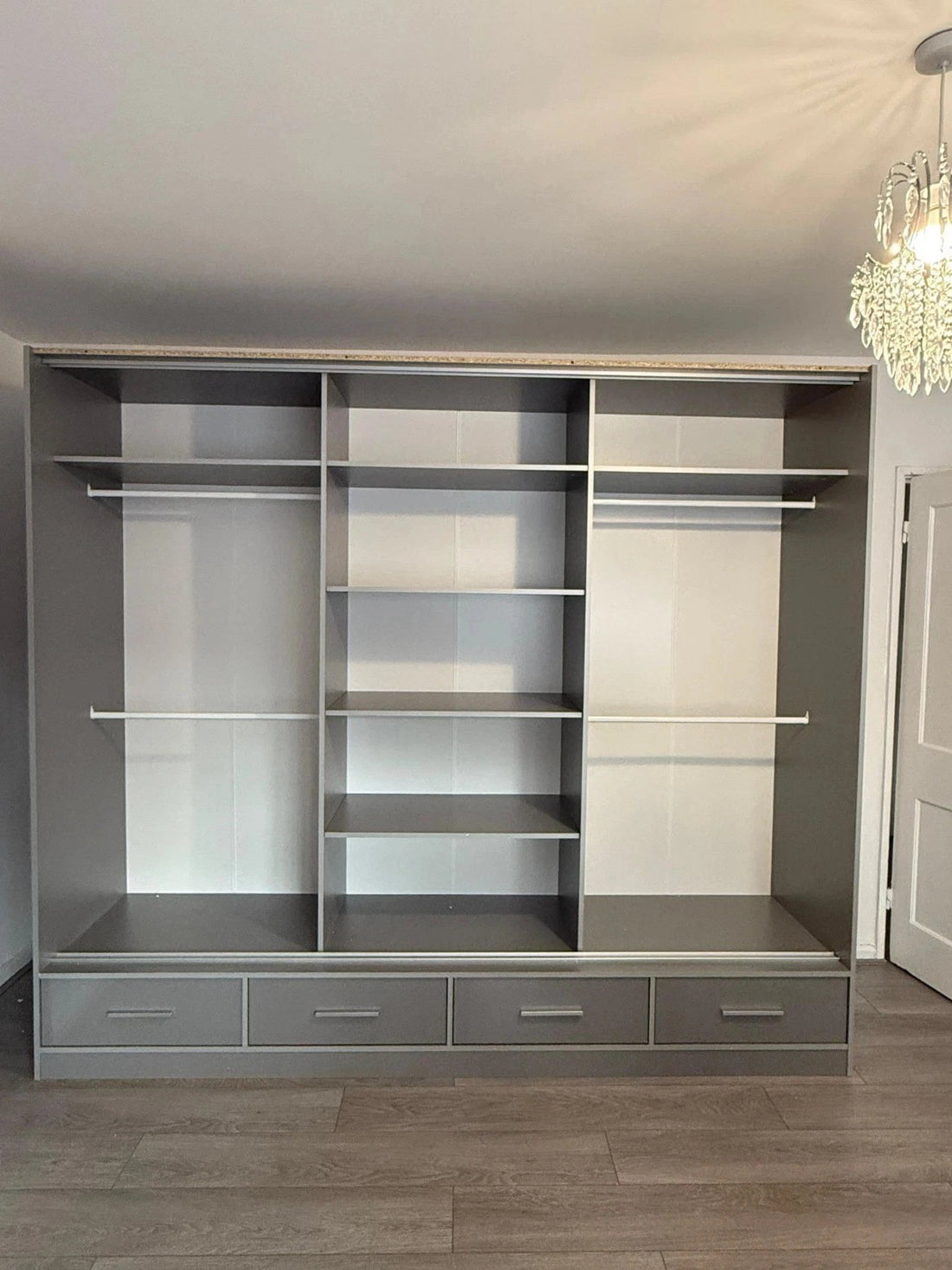 High Gloss Sliding Door Wardrobe Modern Bedroom Storage Solution 2 size With Gray