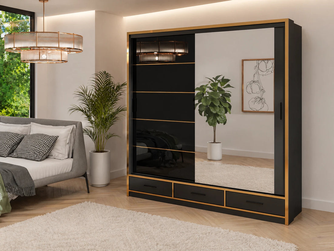 High Gloss Sliding Wardrobe With LED Light in availabl 2 Sizes 2 Colours