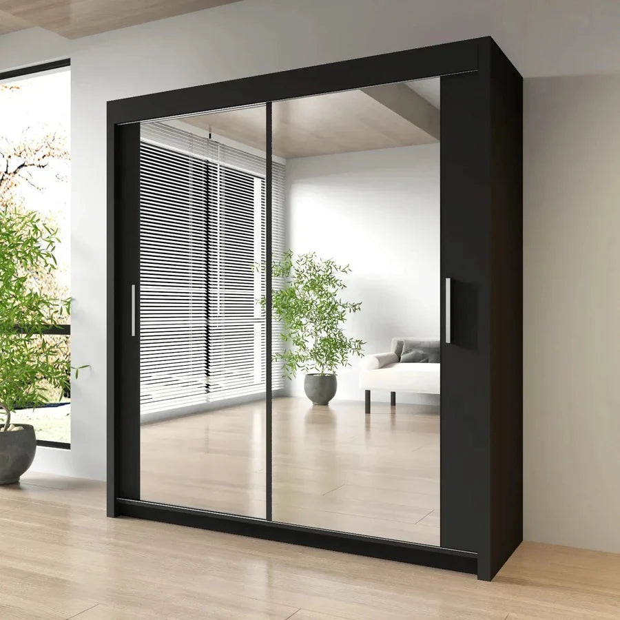 Milan Modern 2 & 3 Sliding Door Wardrobe in 6 Sizes With Black Color