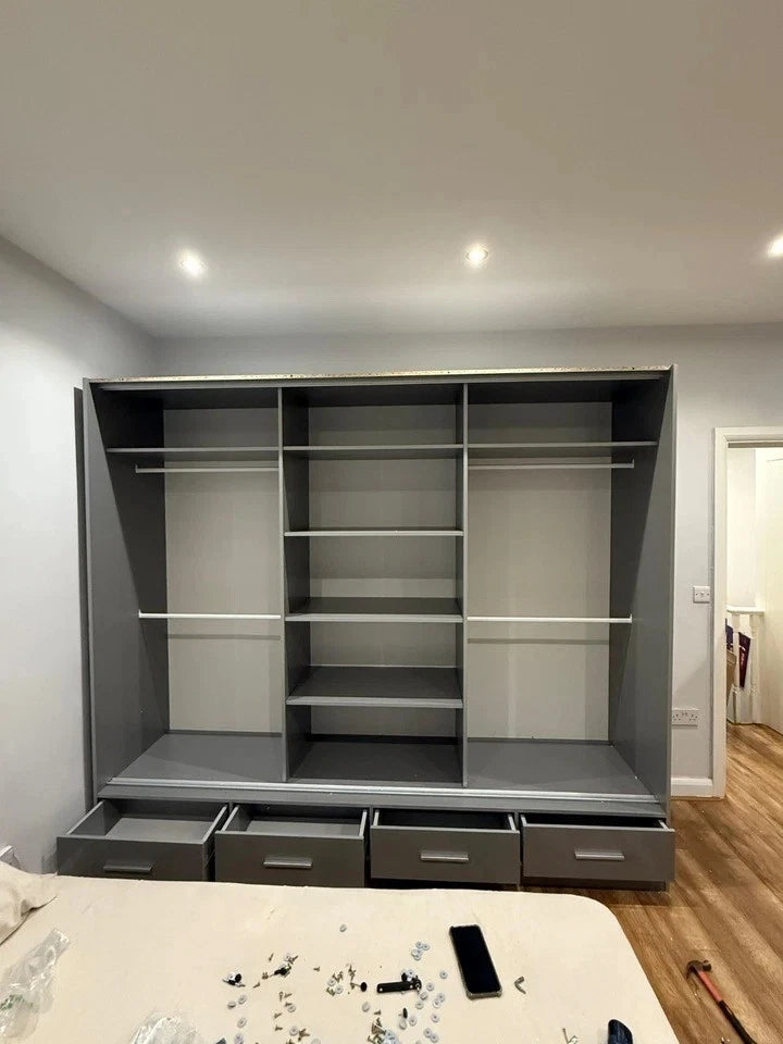High Gloss Sliding Door Wardrobe Modern Bedroom Storage Solution 2 size With Gray