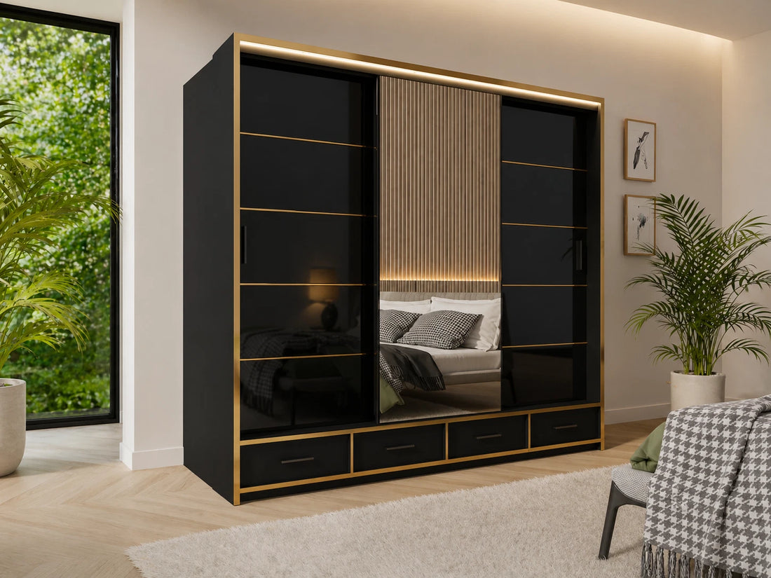 High Gloss Sliding Wardrobe With LED Light in availabl 2 Sizes 2 Colours