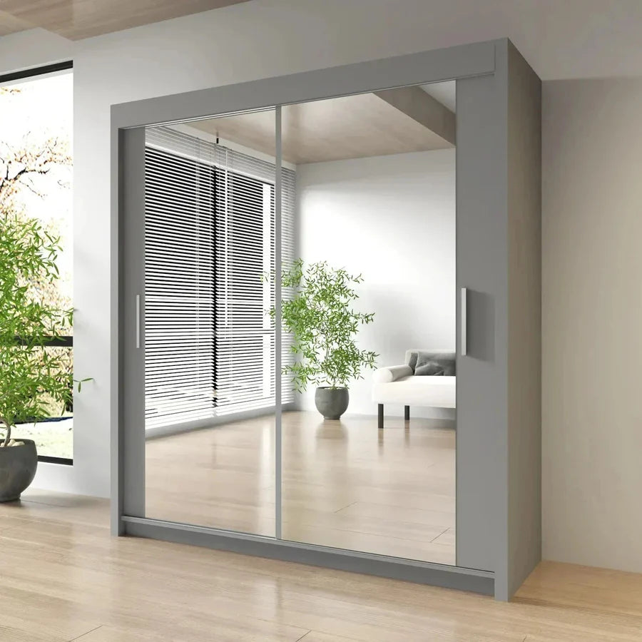 Milan Modern 2 & 3 Sliding Door Wardrobe in 6 Sizes With Gray Color