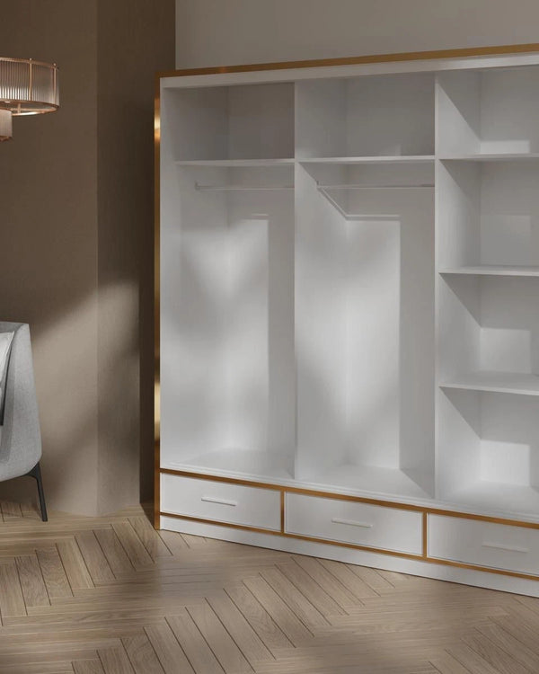High Gloss Sliding Wardrobe With LED Light in availabl 2 Sizes 2 Colours