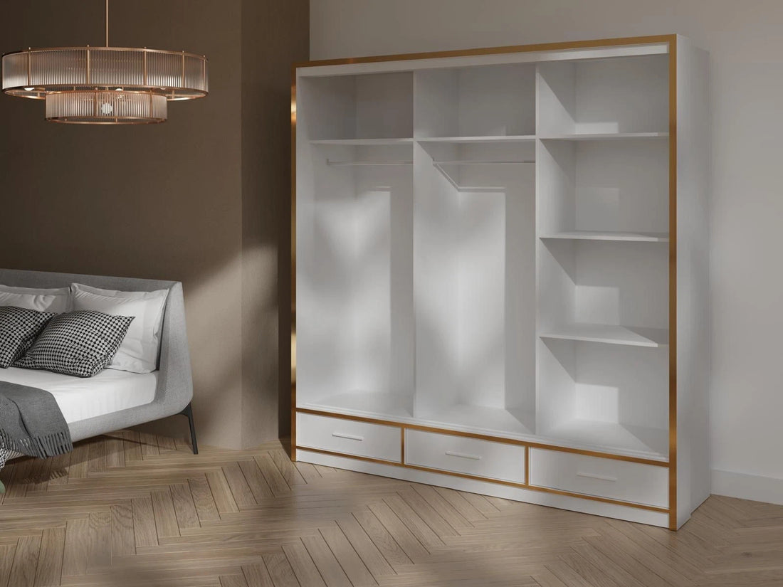 High Gloss Sliding Wardrobe With LED Light in availabl 2 Sizes 2 Colours