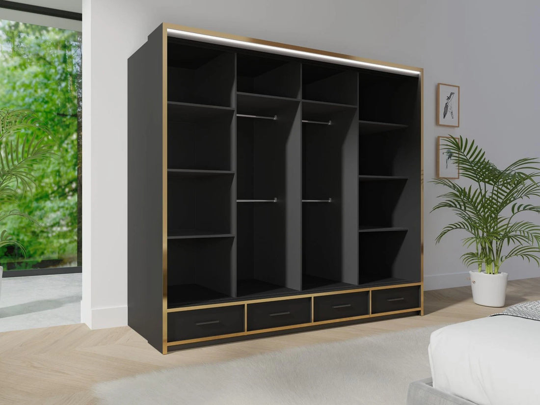 High Gloss Sliding Wardrobe With LED Light in availabl 2 Sizes 2 Colours