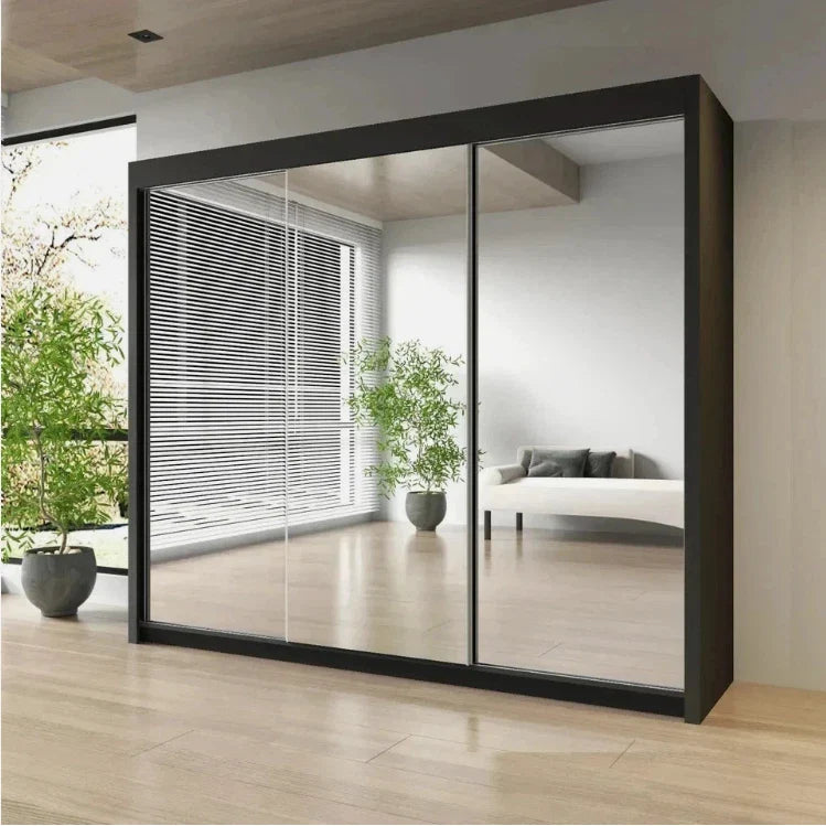Milan Modern 2 & 3 Sliding Door Wardrobe in 6 Sizes With Black Color