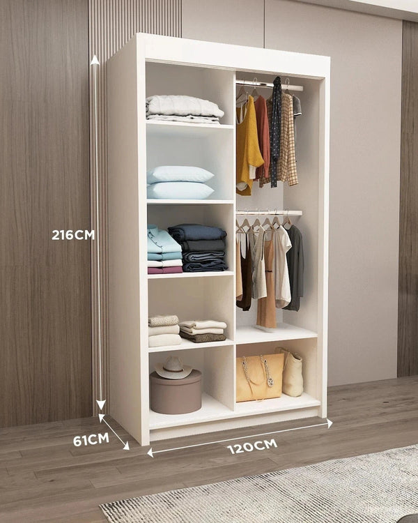 Lyon Mirrored Sliding Wardrobe Modern Bedroom Storage, 4 Colors, 5 Sizes, UK Del