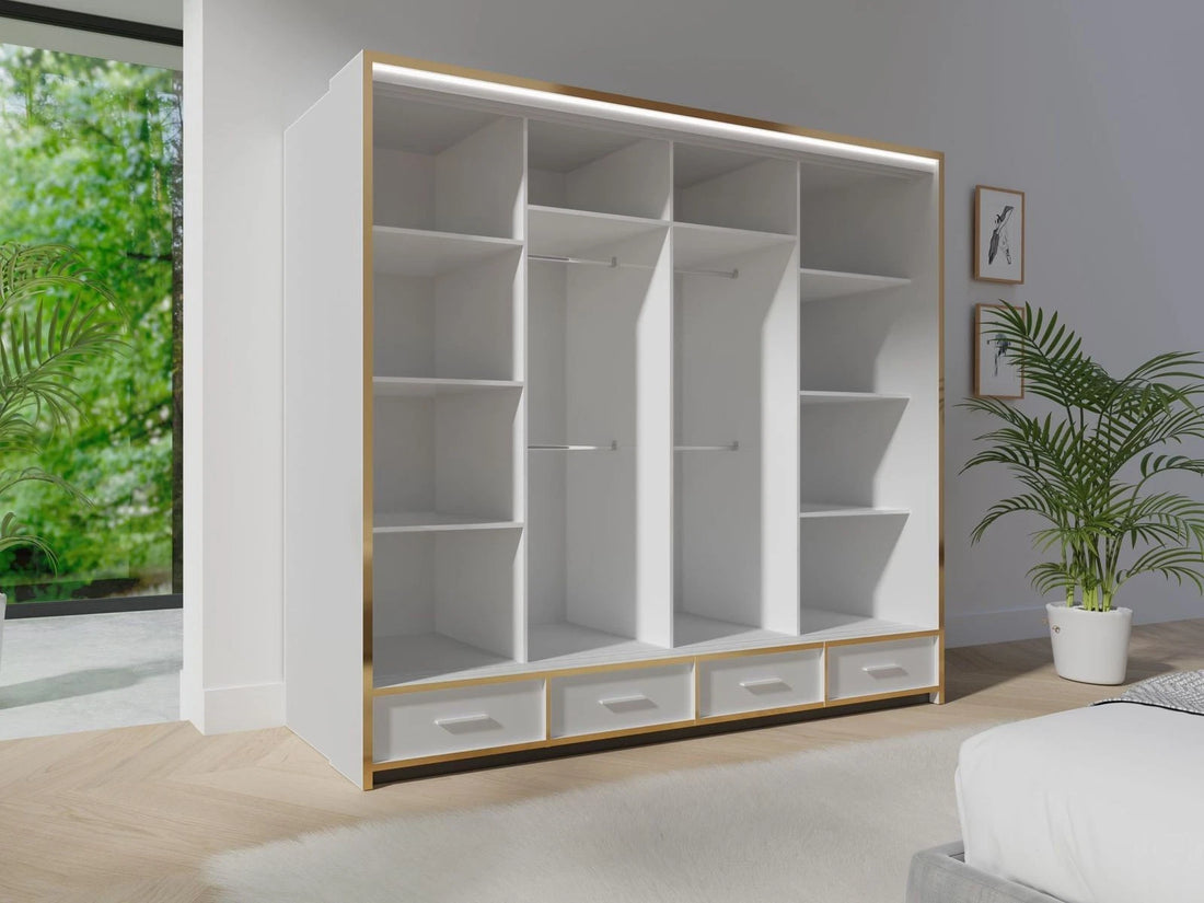 High Gloss Sliding Wardrobe With LED Light in availabl 2 Sizes 2 Colours