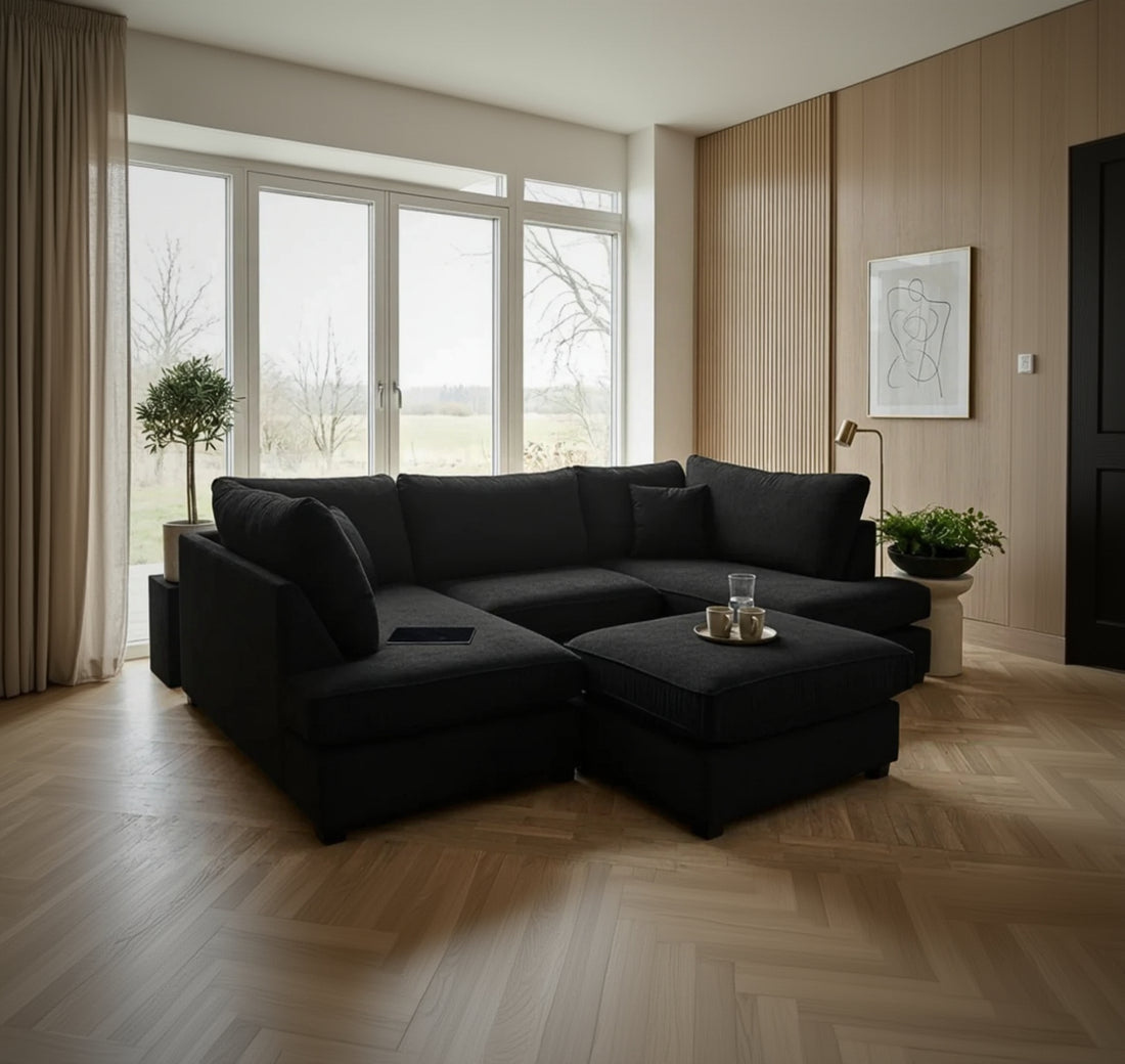 Full Back Mini U Shape Corner Black + Footstool